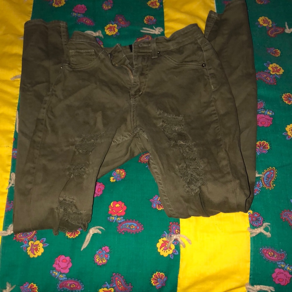 Skinny ripped jeans olive green